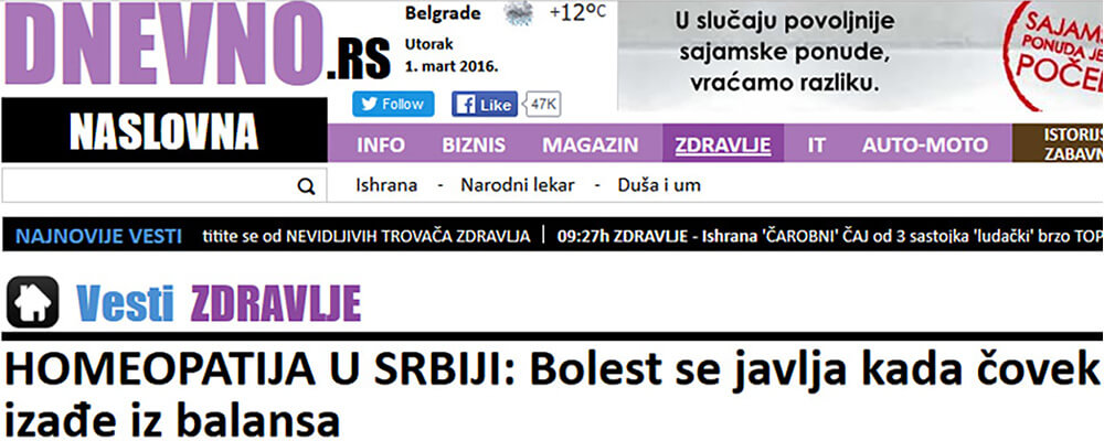 HOMEOPATIJA U SRBIJI: Bolest se javlja kada čovek izađe iz balansa